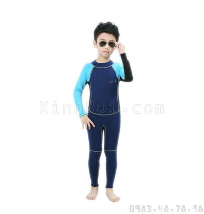 Bộ Bơi Liền Thân Wetsuit Giữ Nhiệt Trời Lạnh Tới Gót Trẻ Em – Xanh – Dày 2mm