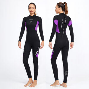 Bộ Bơi Liền Nữ Giữ Nhiệt Dive&Sail Wetsuit Dày 3mm WS015 Đen Tím Kéo Khóa Sau