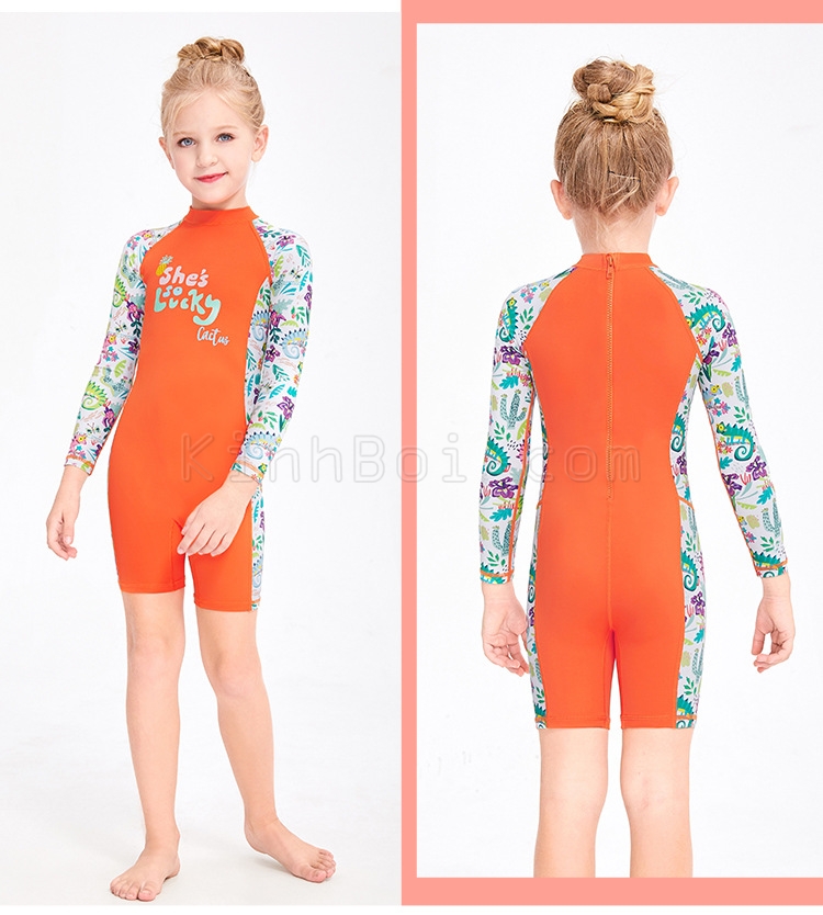 bộ đồ bơi bé gái liền thân màu cam