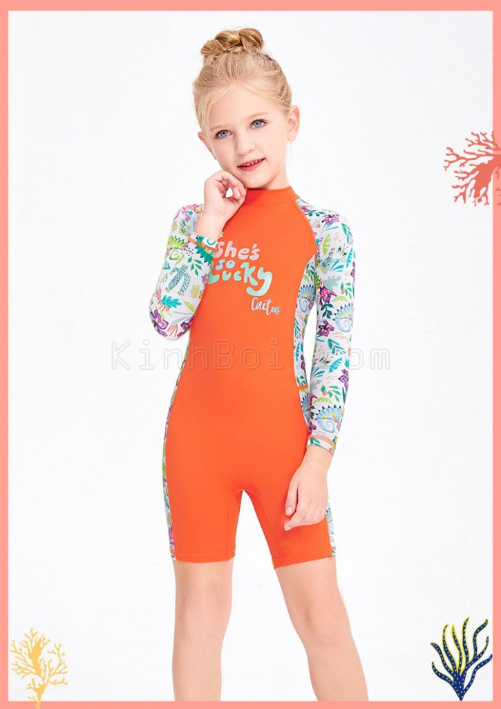 bộ đồ bơi bé gái liền thân màu cam