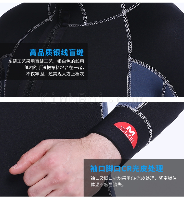quần áo lặn biển dày 5mm thiết kế bo tay giảm nước vào qua cổ tay