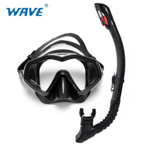 Kính Lặn Ống Thở Cao Cấp WAVE S53 – Mắt Kính Liền To Tầm Nhìn Rộng – Ống Thở Có Phao Drytop – Màu Đen