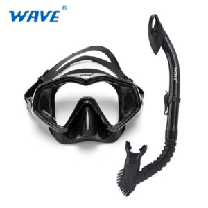 Kính Lặn Ống Thở Cao Cấp WAVE S53 – Mắt Kính Liền To Tầm Nhìn Rộng – Ống Thở Có Phao Drytop – Màu Đen