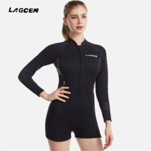 Bộ bơi trời lạnh cho nữ bơi giữ nhiệt bơi ngoài sông hồ biển dày 2.5mm wetsuit giữ nhiệt LC05 Đen Vàng