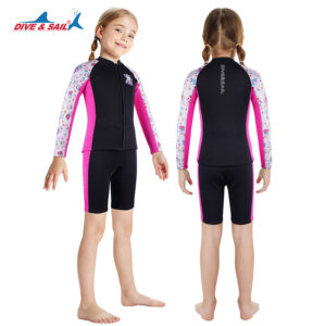 Đồ Bơi Giữ Nhiệt Bé Gái Rời Thân Dài Tay Dày 2.5mm WS781 Đen Hồng