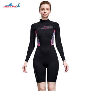 Áo Bơi Giữ Nhiệt Nữ Liền Thân Tay Cộc Dive&Sail LS1255 Đen Hồng