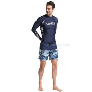 Đồ Bơi Tay Dài Nam Áo Chui Đầu Quần Bơi Ống Rộng Dài Tới Gối Xanh Navy