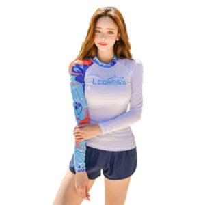 Set Áo Quần Bơi Nữ 3 Món ( Áo Dài Tay + Quần Đùi + Swimbra) Y383 Trắng Xanh