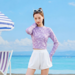áo bơi nữ croptop trắng tím
