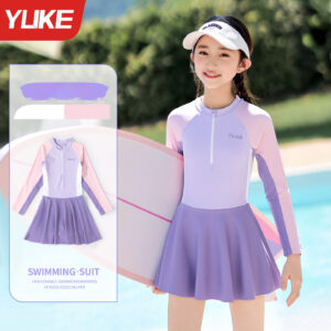 Đồ Bơi Cho Bé Gái Dạng Quần Giả Váy Cộc Tay 7229-2 Tím