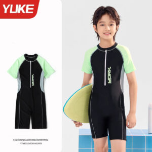 Đồ Bơi Liền Thân Cho Bé Có Size To Cộc Tay Chất Liệu Nhẹ Thoáng Mau Khô – Đen Xanh